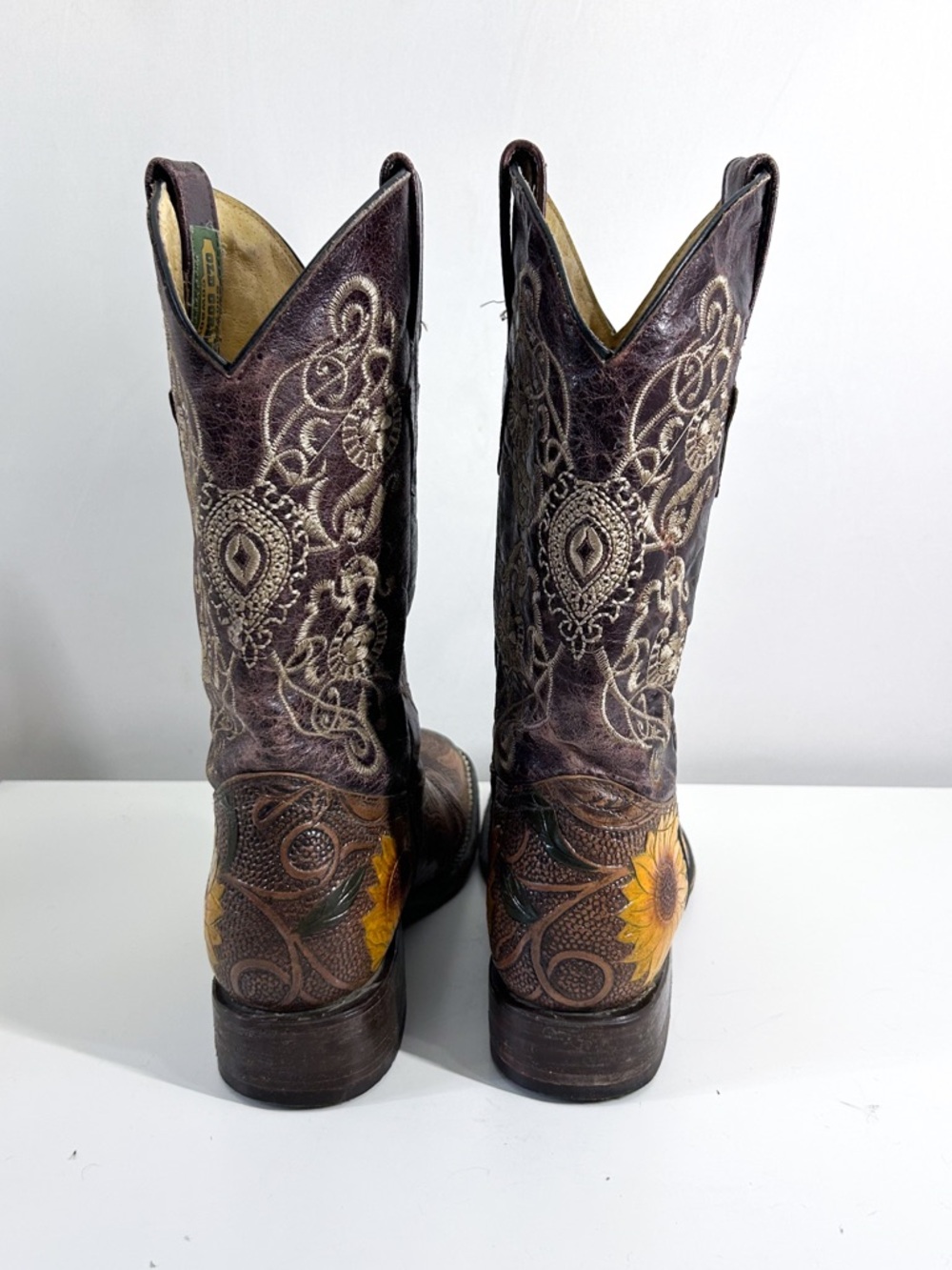 Vintage Old Corral Boho Sunflower Hand-Tooled Leather Western Cowboy Boots 6.5-7 - Picture 6 of 8